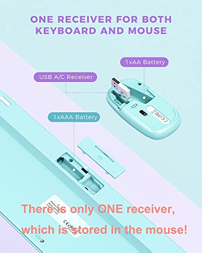 Image of PEIOUS Wireless Keyboard and Mouse Combo, Cute Purple With USB and Type C Receiver, Full Size, Compatible for MacBook, Windows, Laptop, PC - Purple Green