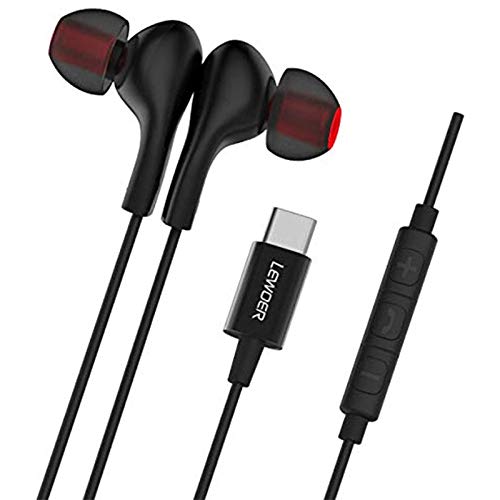 USB C Headphones, Type C Earphones in-Ear Noise Cancelling Earbuds Stereo Bass Gym Sports Headset with Microphone and Volume Control Compatible with Google Pixel 2/3/XL, Xiaomi and More (Black)