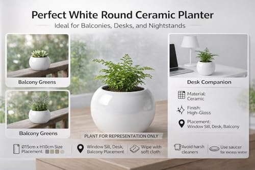 Image of Ceramic Plant Pots, Clay Flower Pot with Drainage Hole, Decorative Modern Indoor Planters, Home Garden Decor for Living Room Bedroom Interior (White)