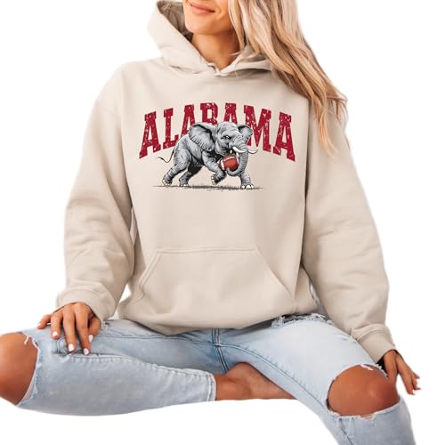 DAYLEA Alabama Elephant Football Hoodie Vintage Sport Grey Crewneck Pullover Retro Game Day Apparel for Men & Women