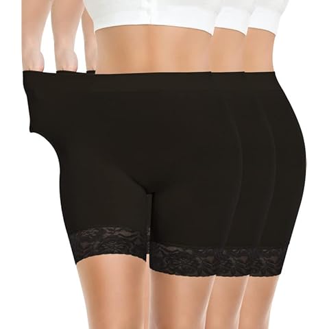 Yeblues 3 Pack Lace Slip Shorts for Under Dresses Women Smooth Anti-chafing Boyshorts Panties Seamless Underwear Safety Shorts - Black - 3XL Cover