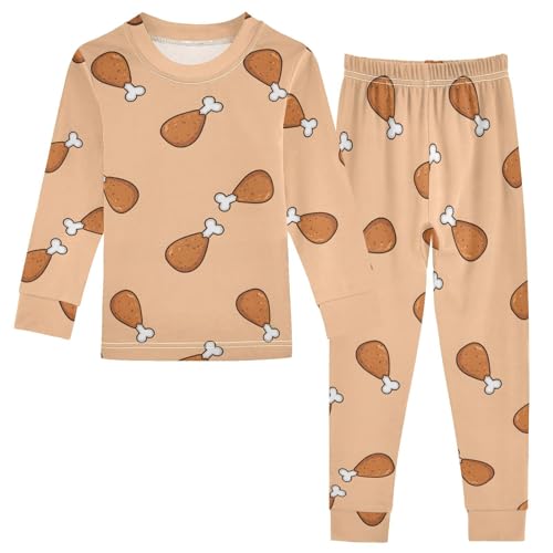 Pajama Sets Long Sleeve Chicken Drumsticks on Orange Soft Comfy Sleepwear 2 Piece PJS 3-8T