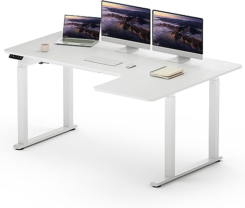 SANODESK QS2 L Shaped +160 * 110cm Dual Motors Standing Desk Height Adjustable Desk with Splice Board Home Office Computer Workstation Electric Sit Stand up Desk
