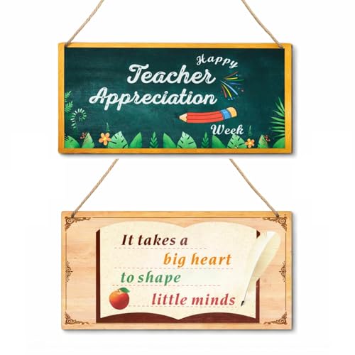 Teacher Appreciation Decor, Double Sided Hanging Wooden Sign for Wall