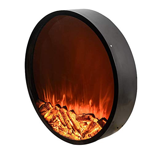 Runde elektrische Kaminheizung In-Wall-Elektroherd für wärmeren Winter mit echtem Holzfeuerflammeneffekt ＆ Großes Fenster ＆ Fernbedienung