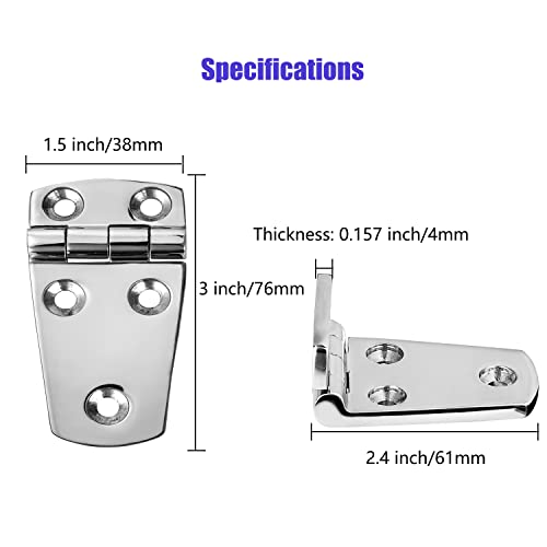 Marine Boat Hatch Hinges Stainless Steel, 3 Inch X 1.5 Inches(76 X 38Mm) 5 Holes, No Noise, Heavy Duty 316 Stainless Steel With Screws (4 Pcs) #TOP1