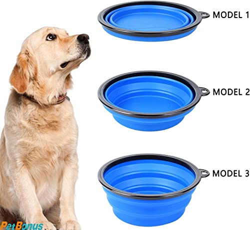 Image of PetBonus 2-Pack Large Silicone Collapsible Dog Bowl (4 Cups,34oz), BPA Free and Dishwasher Safe, Portable Foldable Travel Bowl, Food and Water Bowls for Dogs and Cats - 2-Color Carabiners Per Set