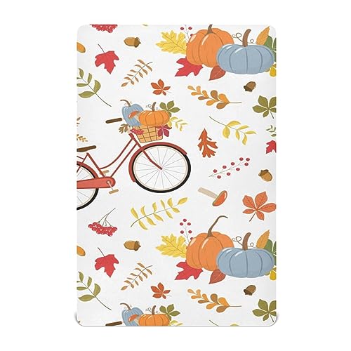 Moudou Thanksgiving Pumpkin Playard Sheet for Boy Girls, Soft Breathable Fitted Toddler Sheet for Standard Playard Bed Mattress, 39 x 27 x 5 Inch