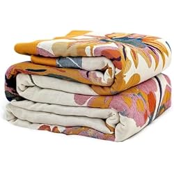 LUTBM Boho Throw Blanket for Bed 100% Cotton Soft Lightweight Quilt Floral Butterfly Embroidery Home Decor Summer Bed Blankets,98