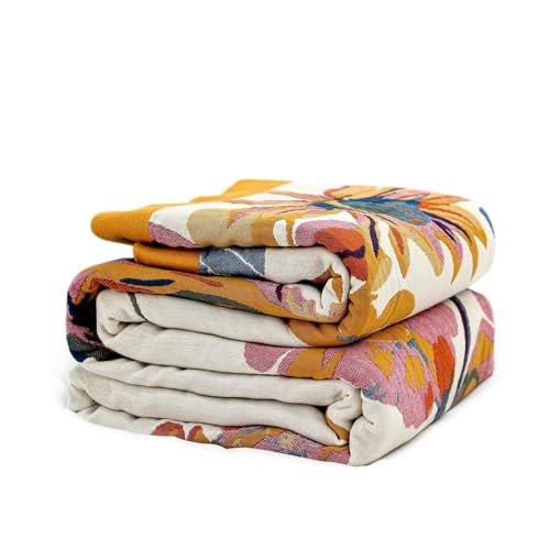 Boho Throw Blanket for Bed 100% Cotton Soft Lightweight Quilt