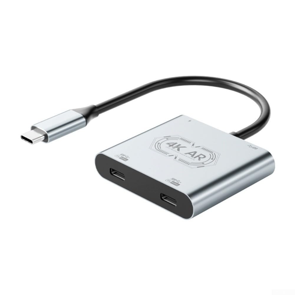 Adapter do okularów USB C na AR, podwójny konwerter do przełącznika do pokładu parowego, wyjście wideo HD, koncentrator odtwarzania i ładowania, srebrny, 8 x 12 cm