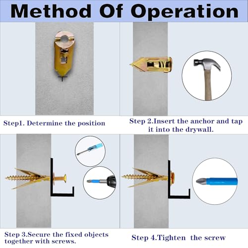 400pcs Self-Drywall Dilling Anchos Screws with, 4 Diferent Expansion Sizes Screw Set, Zinc Plated Steel Dry Wall Screws no Drilling Required, Easy to Install