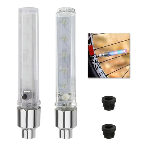 2 Pcs Bike Spoke Lights, Bicycle Wheel LED Lights with 7 Blinking Modes, Neon Spoke 5 LED, Tire Valve Cap for Mountain, Road Bike, Cycle Accessories, Flashing Colors for Safety