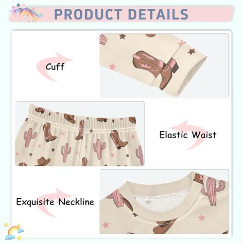 Pajama Sets Long Sleeve Cowboy Boots Cactus Pattern Soft Comfy Sleepwear 2 Piece PJS 3-8T4