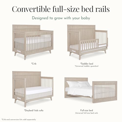 Image of evolur Full-Size Bed Conversion Rails, Designed & Tested for evolur Cribs, Durable Hardwood Build with Secure Mattress Slats, Easy Assembly - Sand Castle Oak