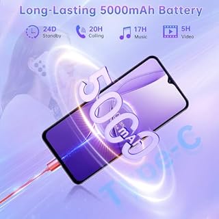 OUKITEL C2 SIM-Free & Unlocked Mobile Phones 2025 - Android 14, 6.52" Display Smartphone, 16GB+64GB/1TB, 5000mAh Battery Phone, 13MP Camera, 4G Dual Sim/Face Unlock/GPS/BT5.0/Purple