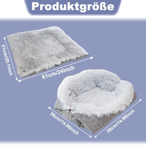 Foonary Katzenbett für Katzen katzenbett Flauschig,Weiches Katzenkissen,2-in-1 Katzenkissen Haustierbett,Katzenbetts, Katzenmatte,Gemütlicher Katzenkorb Für Katzen Und Kleine Hunde,60 cm x 50 cm,Grau