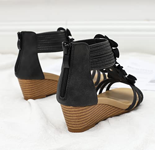 Image of FRALOSHA Wedge Sandals for Women Open Toe Casual Summer Roman High Heel Breathable Beach Sandals