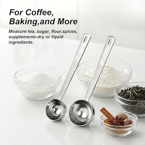2PCS Coffee Scoop for Ground Coffee Stainless Steel Measuring Spoons Long Handle 30ml 6.4in and 15ml 5.7in Set for Deep Jars Beans Protein Powder Flour - Image 3