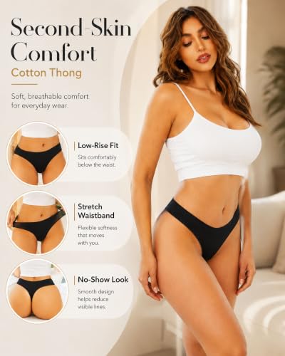 Image of CUTE BYTE Cotton Thongs for Women 6 Pack Breathable Soft Underwear Panties