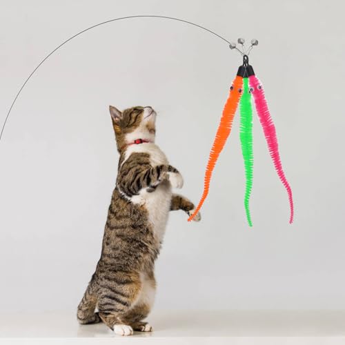 Bremorou 25 Stück Katzenwurm Spielzeug Katzenangel Spielzeug Katze Ersatz Kätzchenstab Nachfüllung Katzenwurmspielzeug Nachfüllpackungen Katzenstab für Kätzchentraining