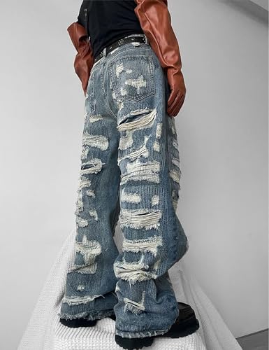 FCOOLYEET Flare Jeans Men Y2k Bootcut Baggy Ripped Jeans Streetwear Bell Bottom Destroyed Demin Jeans3