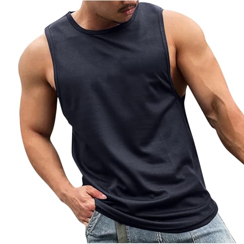 Camiseta Tirantes Hombre,Tallas Grandes Camiseta Deporte Hombre para Gimnasio Camisetas Deportiva Sin Mangas Holgada Ligera Transpirable Cuello Redondo Chaleco Deporte Color Sólido Tank Top Rebajas