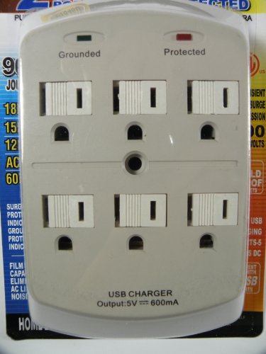6 Outlet Surge Protector Wall Tap W/ 2 Usb Ports - 900 Joules #TOP4