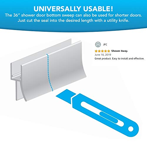 Aulett Home Frameless Shower Door Bottom Seal with Drip Rail - 3/8" x 36" Sweep - Glass Door Seal Strip to Stop Shower Leaks - Thumbnail 6