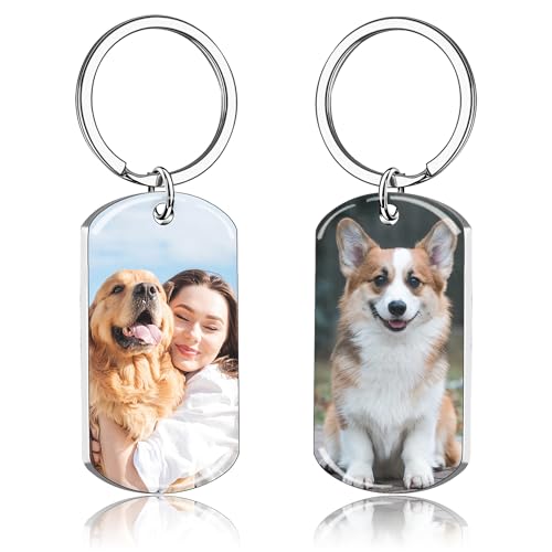 JONZIN Llaveros Personalizados con Foto，Llavero Grabado con Foto y Nombre,Regalos Personalizados Para Papá Hombre Llaveros Originales de Doble Cara (Foto doble3)