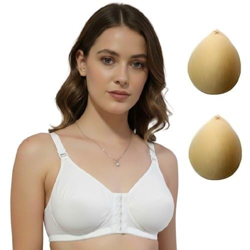 bencomm Front-Closure Mastectomy Cancer Pocket Bra with Pad | Breast Surgery Support, Soft Comtable Fit, Easy Front Open Design (in, Numeric, 38, 38, B, 38, Regular, White+2Pads)-picture-22
