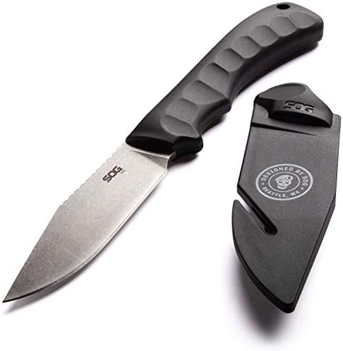 SOG Ace Field Fixed Blade Knife- Full Tang 3.8 Inch Clip Point Blade Survival Knife w/ Cord Cutting Sheath and Easy-Grip Handle (ACE1001-CP)
