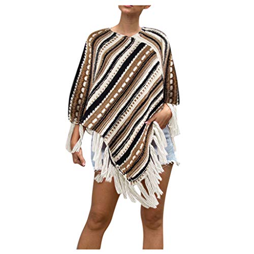 HENWERD Lightweight Knitted Poncho Sweater Coat for Women Casual Cardigans Outwear (Khaki,Free Size)