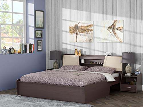 Image of Prudent King Size Engineered Wood King Bed with Hydraulic Storage (Particle Board - Teak Walnut)