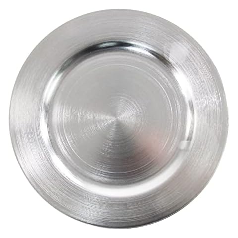 Metallic Silver Charger Plates Rings - 12 pcs 13 Inch Plasic Round Wedding Party Decroation Charger Plates (Metallic Silver, 12) Cover