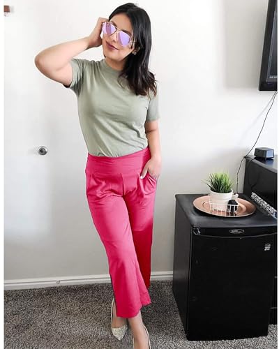 Image of Promover 14 inch /21 inch /23 inch /25 inch Inseam Capri Pants for Women Wide Leg Yoga Cropped Pants with Pockets Loose Casual Summer Pant