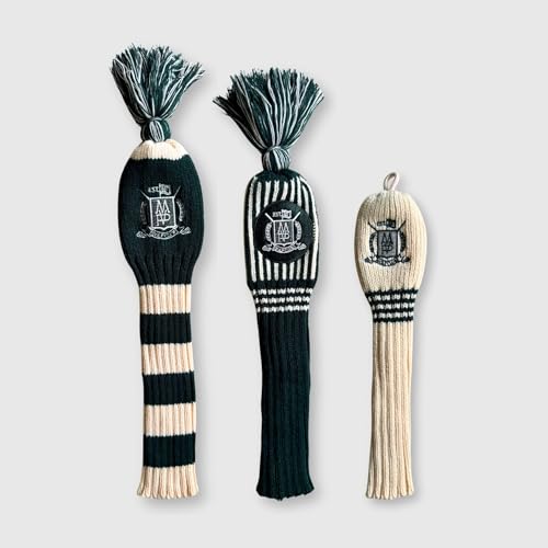 Wool Knit Golf Covers Set - Cream/Green