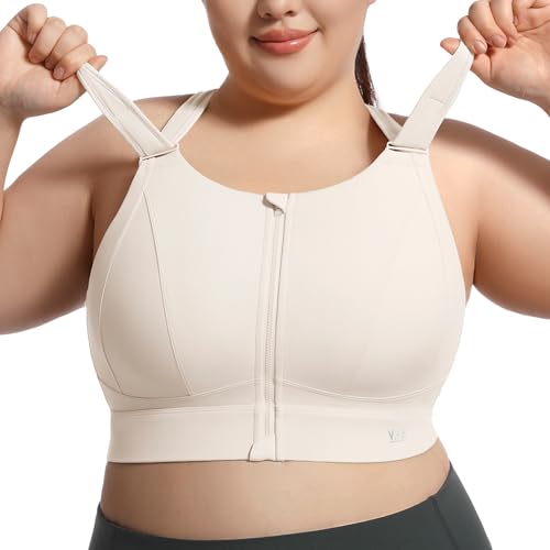 Image of High Impact Sports Bras for Women Adjustable Zip Front Plus Size Workout Bra Full Coverage Removable Padded Running
