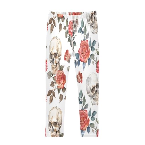 Bolaz Toddler Girls Leggings Printed Yoga Pants Leggings Skulls Red Roses for Kids