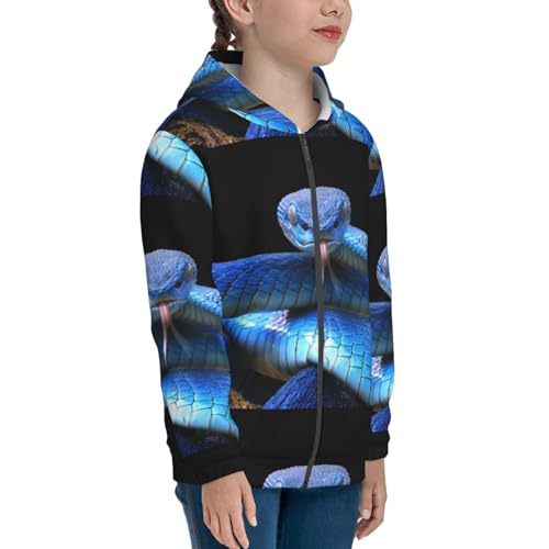 Blue Viper Snake Kids Pullover Hoodies Boys Zip Up Sweatshirts Girls Athletic Clothes with Pocket4