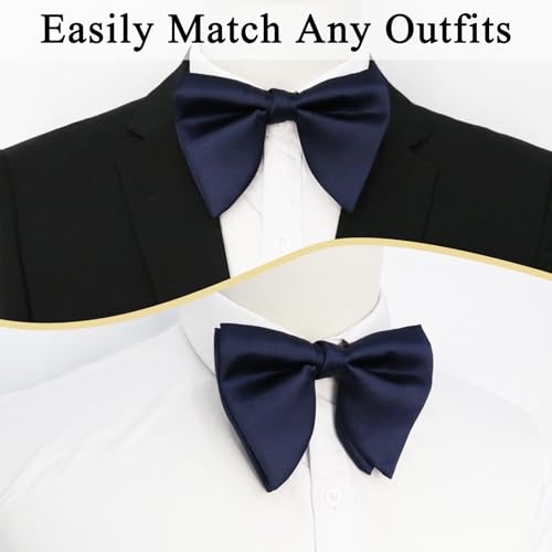 Image of Luckyvestir Oversized Bow Ties for Men, Pre Tied Clip on Men's Black Bowtie for Wedding Tuxedo Banquets Formal Wear