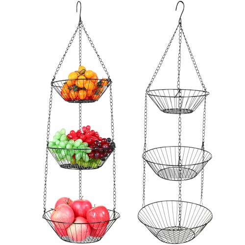 Maxdot 2 Pack 3-tier Hanging Fruit Basket with Sturdy Metal