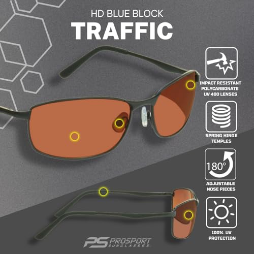Image of proSPORT Blue Light Blocking Sunglasses - HD Copper Amber Metal Aviator Reduce Eye Strain Better Sleep