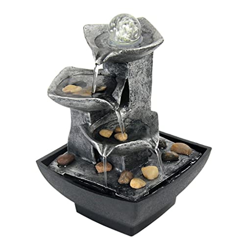 C H SZ CC Fuente de Cascada Fuente de Mesa Fuente de Agua Interior Fuentes de Mesa de 3 Niveles Fuente de Cascada de relajación Fuente de Escritorio para decoración del hogar Fuente de Escritorio