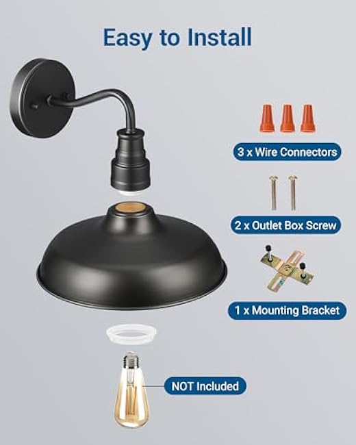 DEWENWILS Outdoor Wall Light Gooseneck Barn Light Fixture Black Matte Wall Mount Lantern Farmhouse