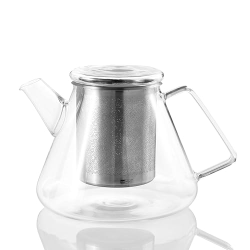 AdHoc Orient+ Glass Teapot - Tea Kettle and Removable Infuser for Loose Leaf Tea - Large Glass Teapot for Stove Top - Small Tea Kettle - 50 fluid oz.
