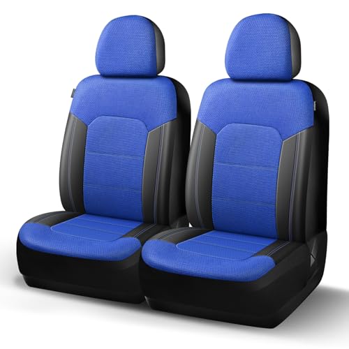 Image of HChengkikz Front Car Seat Covers, Air Mesh, Breathable (Black + Blue)