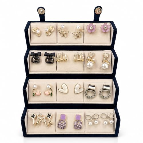 Image of Designer Stud Earrings Set of 12 for Women & Girls with Folding Jewelry Box | Traditional & Stud Earring Combo | Stylish Jewellery Gift Set | Travel Friendly Organizer