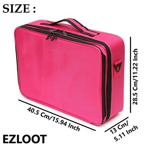 Image of Travel Makeup Case, Professional Cosmetic Train Cases Artist Storage Bag Make Up Tool Boxes Brushes Bags with Compartments Vanity Organizer (16 INCH(2 Layer), Pink)