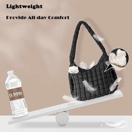 Image of Quilted Puffer Tote Bag Large Puffy Shoulder Bag Crossbody Hobo Bag Padding Carryall Gym Bag for Women